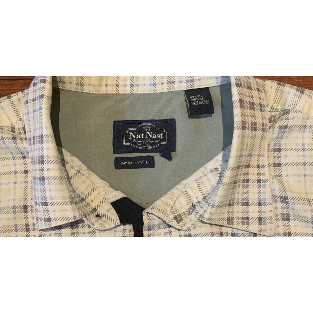 Nat Nast Men's Silk Shirt Plaid Size Large Short Sleeve American Fit FAST SHIP - Picture 3 of 8